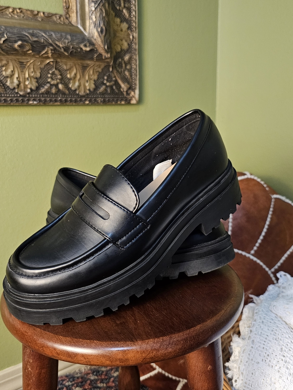 A New Day Black Chunky Platform Lug Sole Penny Loafers Size 6